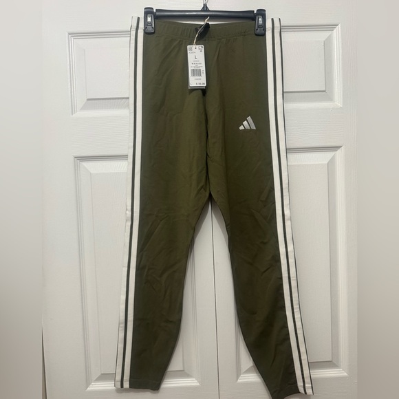 Women’s Size Mdium (26-27” Waist) Adidas Mid-rise Tight Fit Leggings Olive/White - Picture 1 of 4